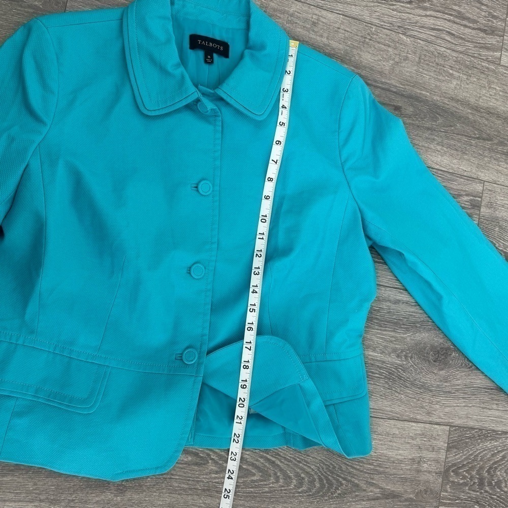 Talbots Turquoise Button Front Blazer Classic Collar Jacket Women’s Size 16 - Picture 9 of 11